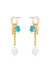 Pearl, Turquoise, And Crystal Charm 18k Gold Plated Dangle Earrings