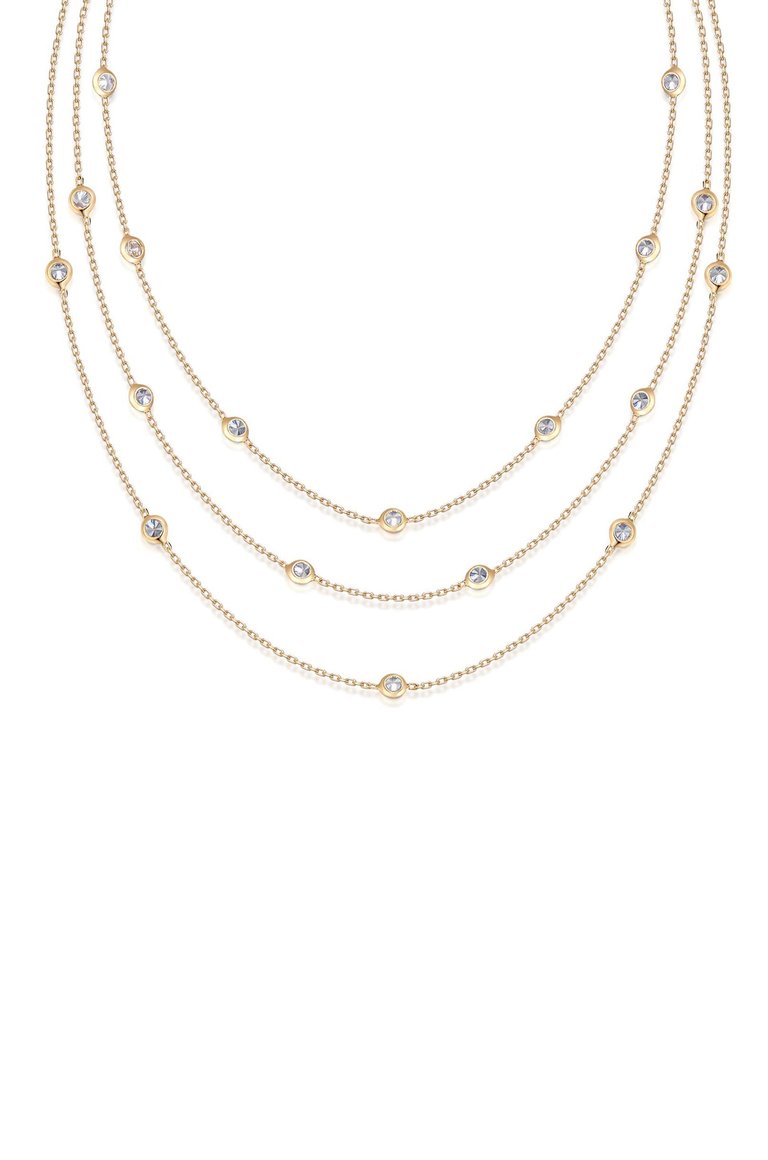 Perfect Crystal Dotted 18k Gold Plated Layered Necklace - 18k Gold Plated