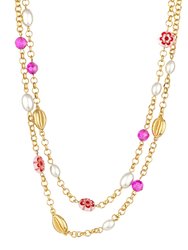 Pinky Party Pearl and Bead 18k Gold Plated Chain Layered Necklace - 18k Gold Plated