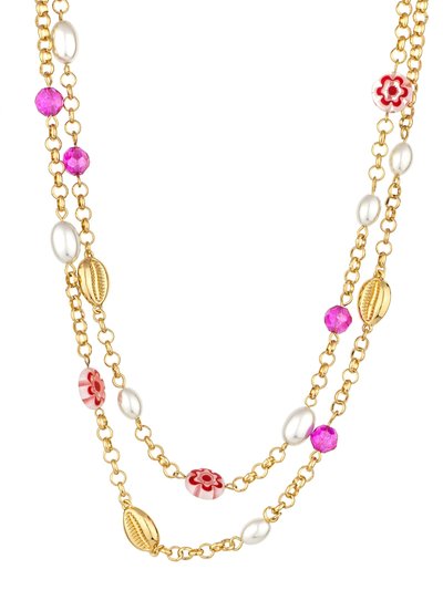 Ettika Pinky Party Pearl and Bead 18k Gold Plated Chain Layered Necklace product