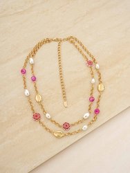 Pinky Party Pearl and Bead 18k Gold Plated Chain Layered Necklace