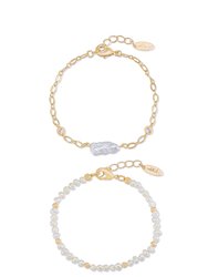 Pretty In Pearls 18k Gold Plated Bracelet Set - White / Gold