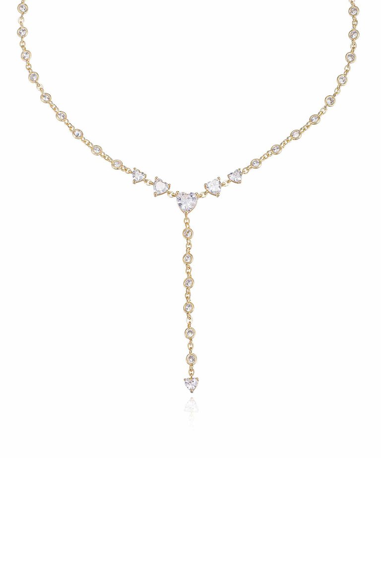 Queen Of Hearts 18K Gold Plated Crystal Lariat Necklace - Gold