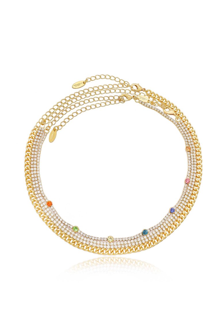 Rainbow & Crystal 18KT Gold Plated Necklace Set - Gold
