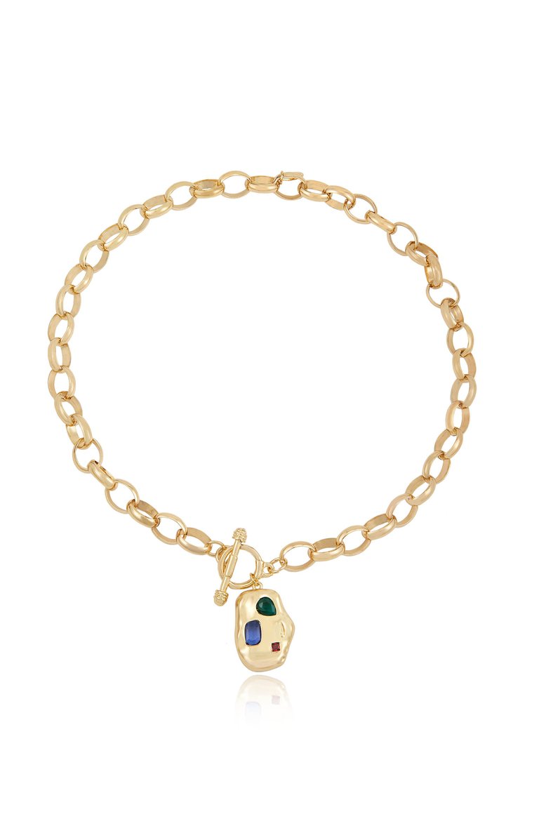 Rainbow Crystal Nugget 18K Gold Plated Toggle Necklace - Gold