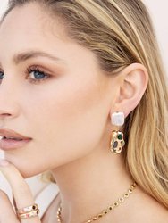 Rainbow Crystal Nugget & Pearl 18K Gold Plated Earrings
