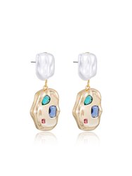 Rainbow Crystal Nugget & Pearl 18K Gold Plated Earrings