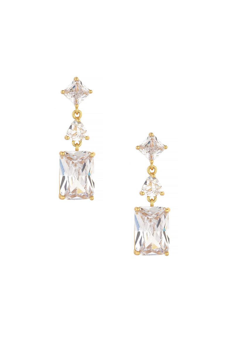 Reflective Crystal Dangle Earrings - Gold