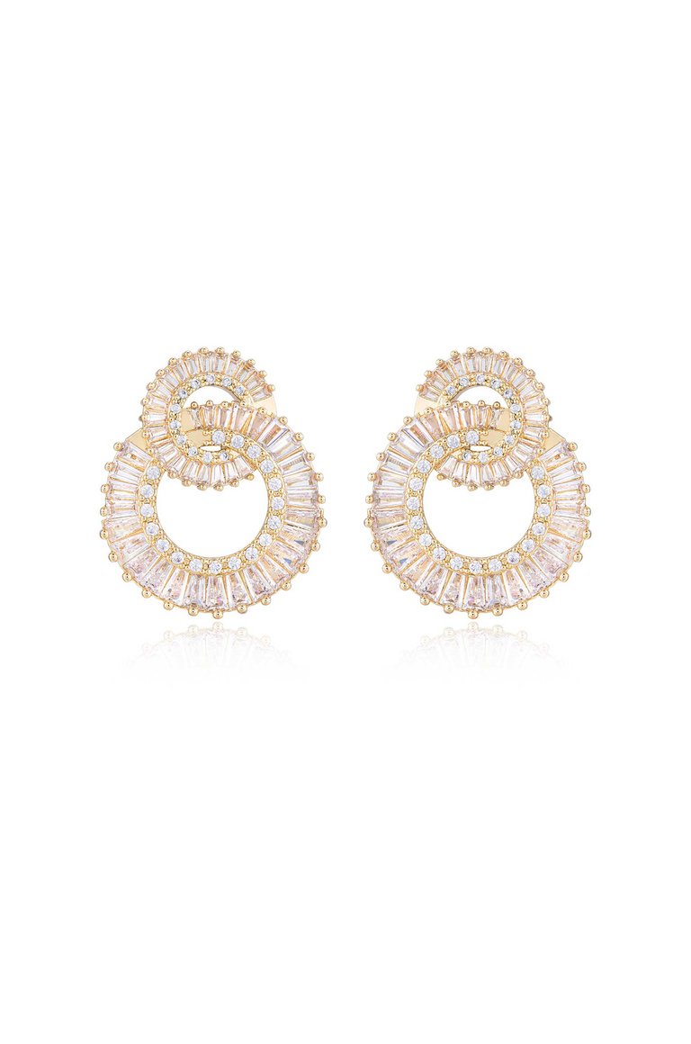 Rotating Circles 18k Gold Plated Crystal Earrings - Gold