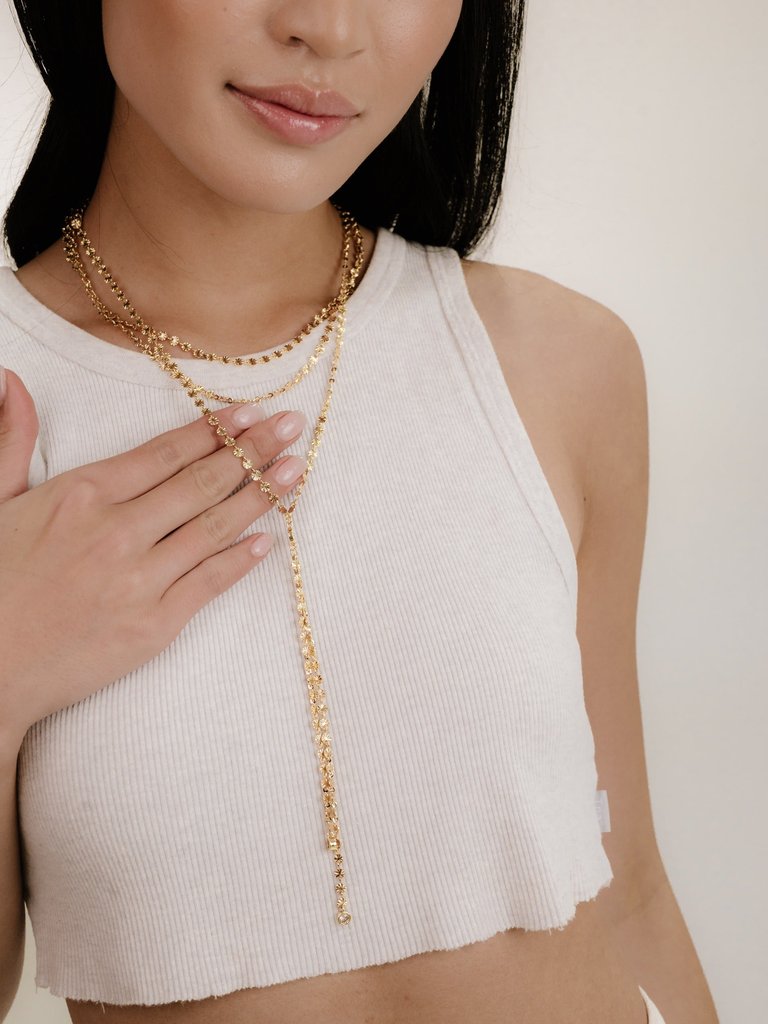 Royal Layered 18k Gold Plated Chain Lariat Necklace
