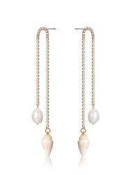 Shell And Pearl Vacation Crystal 18k Gold Plated Dangle Earrings