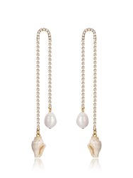 Shell And Pearl Vacation Crystal 18k Gold Plated Dangle Earrings - Gold