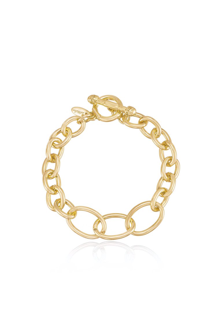 Simple Chain Link 18K Gold Plated Bracelet With Toggle - Gold