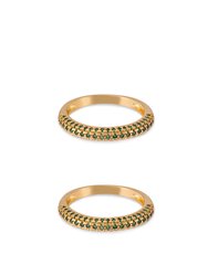 Simple sparkle band 18k gold plated ring set - Green Crystals