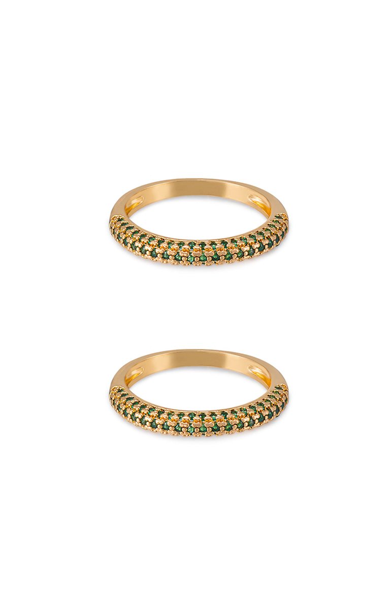 Simple sparkle band 18k gold plated ring set - Green Crystals