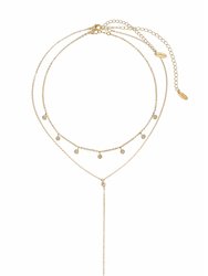 Simplistic Crystal Layered 18k Gold Plated Lariat Necklace Set