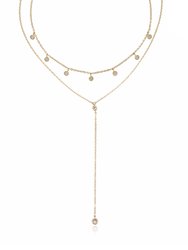 Simplistic Crystal Layered 18k Gold Plated Lariat Necklace Set - 18k Gold Plated