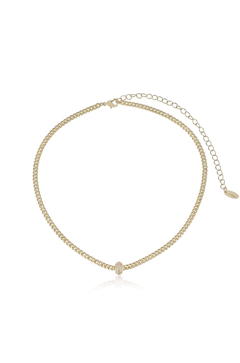 Single 18k Gold Plated Chain and Crystal Bead Necklace - 18k Gold Plated
