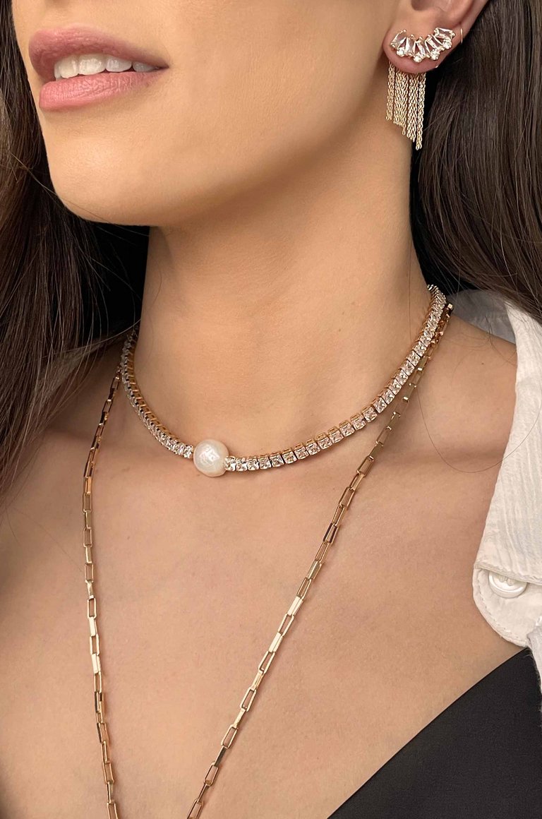 Single Freshwater Pearl 18K Gold Plated Link Necklace