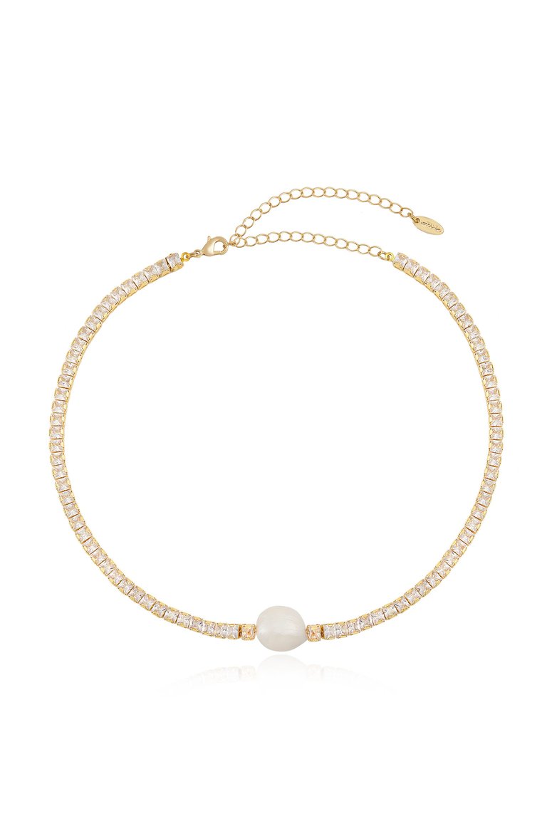 Single Freshwater Pearl 18K Gold Plated Link Necklace - Gold