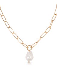 Single Pearl Open Links 18k Gold Plated Chain Necklace - Pearl