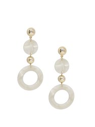 Soft Focus White Resin Circle Drop 18k Gold Plated Earrings  - White