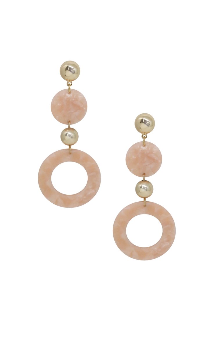 Soft Focus White Resin Circle Drop 18k Gold Plated Earrings  - Pink