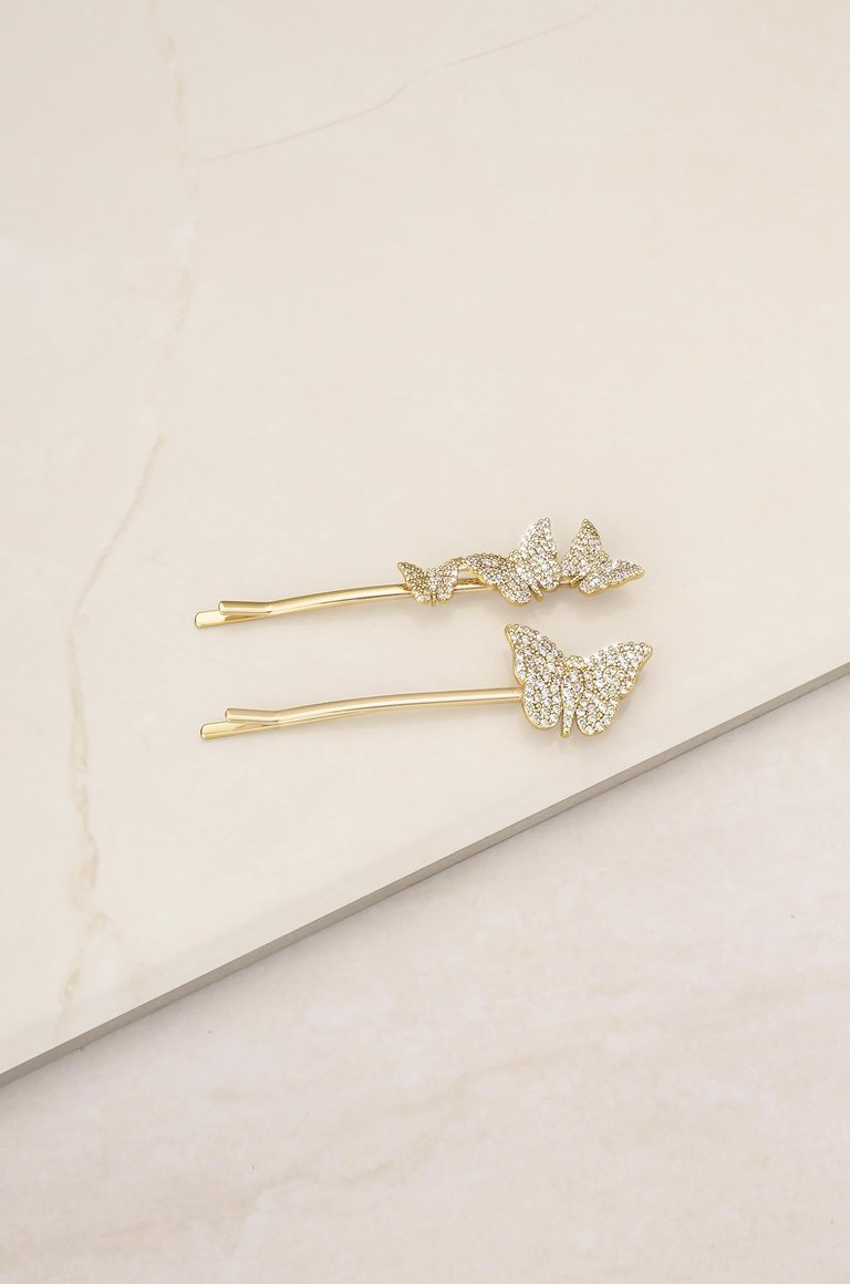 Sparkle Butterfly Hair Pin Set - Clear Crystals