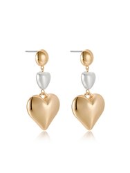 Spread The Love 18k Gold Plated And Pearl Heart Dangle Earrings