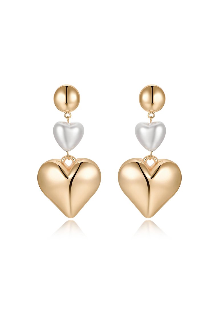 Spread The Love 18k Gold Plated And Pearl Heart Dangle Earrings - Pearl