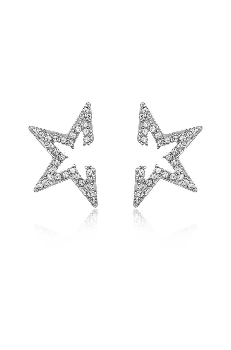 Star Light Crystal Statement Stud 18k Gold Plated Earrings - Rhodium 