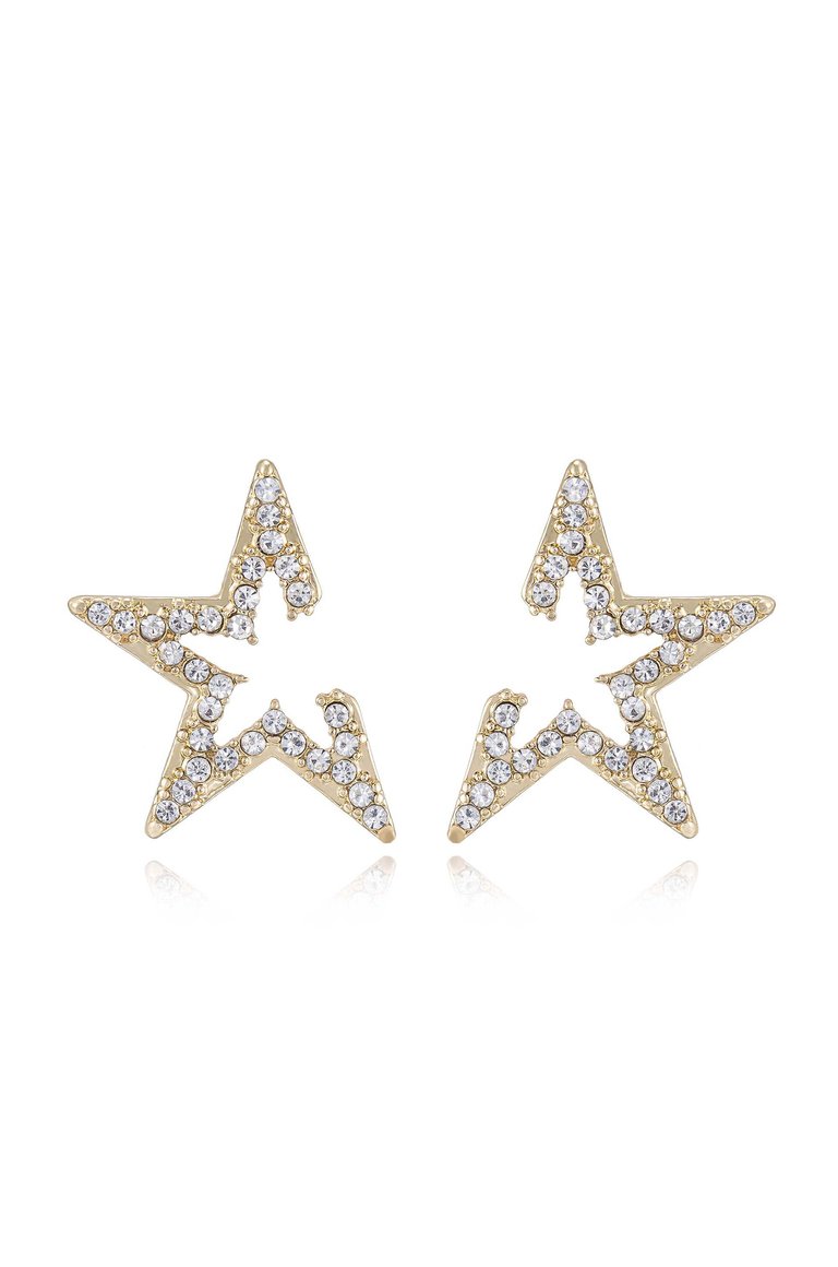 Star Light Crystal Statement Stud 18k Gold Plated Earrings - Gold