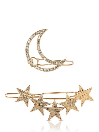 Ettika Stars and Moon Set of 2 Hair Barrettes in Gold product