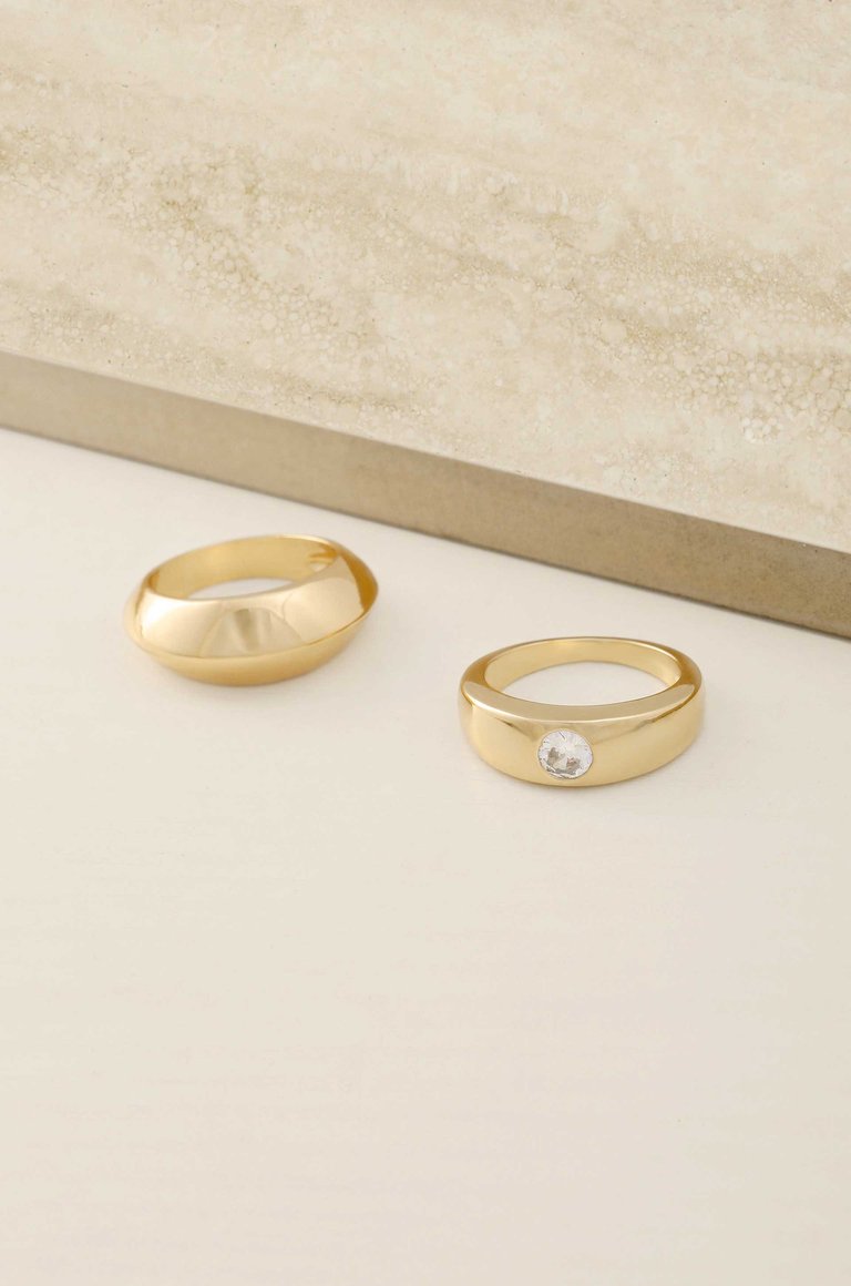 Statement 18k Gold Plated Band Ring Set - Gold