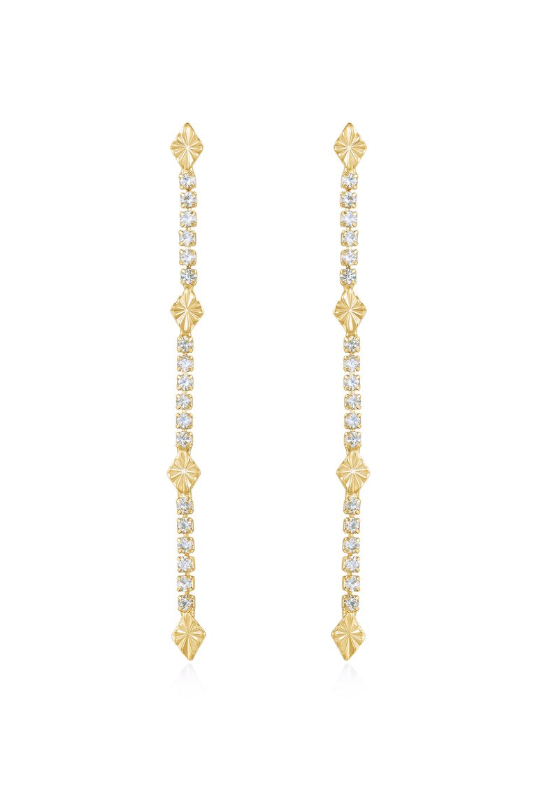 Straight Crystal Chain 18k Gold Plated Dangle Earrings - 18k Gold Plated