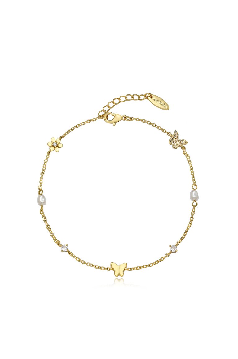 Subtle Butterflies And Pearl Anklet - Gold