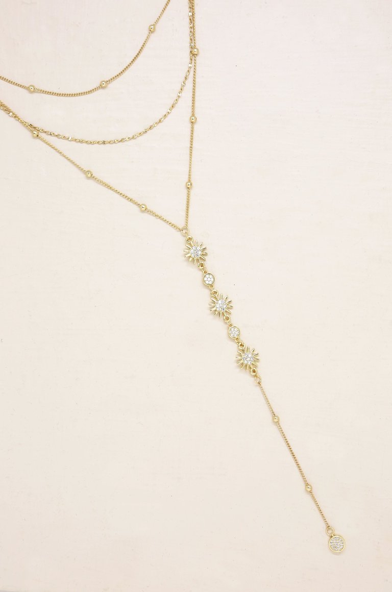 Sunburst 18k Gold Plated Layered Lariat Necklace