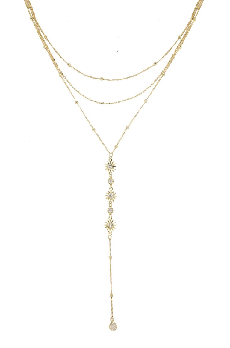 Sunburst 18k Gold Plated Layered Lariat Necklace - Gold