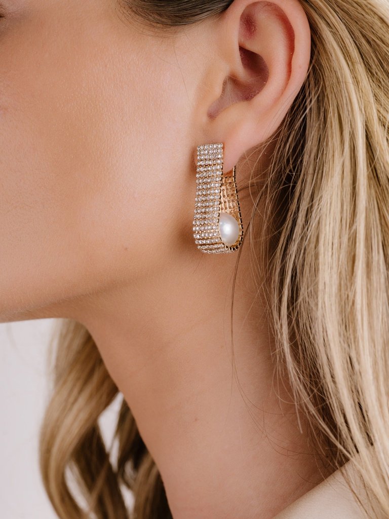 Swaddled Pearl Crystal Teardrop 18k Gold Plated Earrings