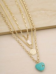 The Malibu Turquoise, Coin, and Pearl 18k Gold Plated Necklace Set - 18k Gold Plated