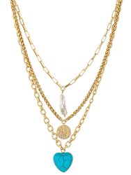 The Malibu Turquoise, Coin, and Pearl 18k Gold Plated Necklace Set