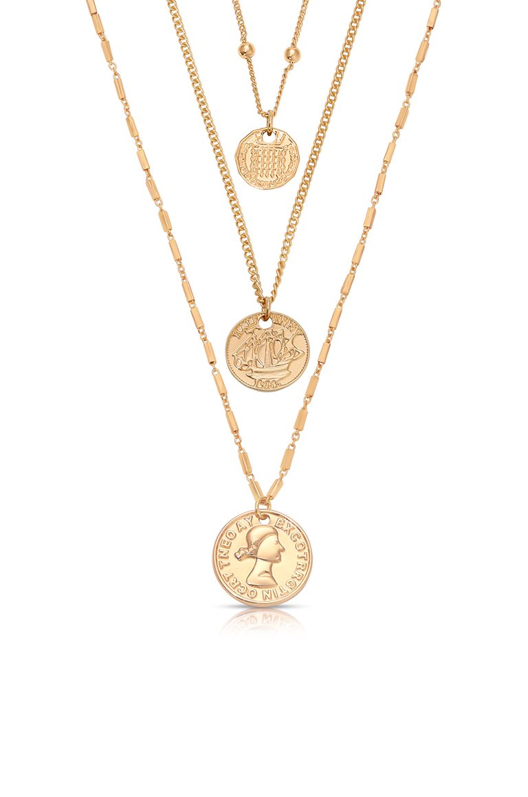 Three Coins Necklace Set - Gold