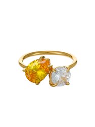 Toi Et Moi Forever 18k Gold Plated Ring - Ruby and Light Topaz