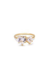 Toi Et Moi Heart And Mini Heart 18k Gold Plated Ring -  Clear Crystals