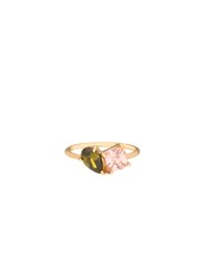 Toi Et Moi Pop Of Color 18k Gold Plated Ring - Peridot And Pink