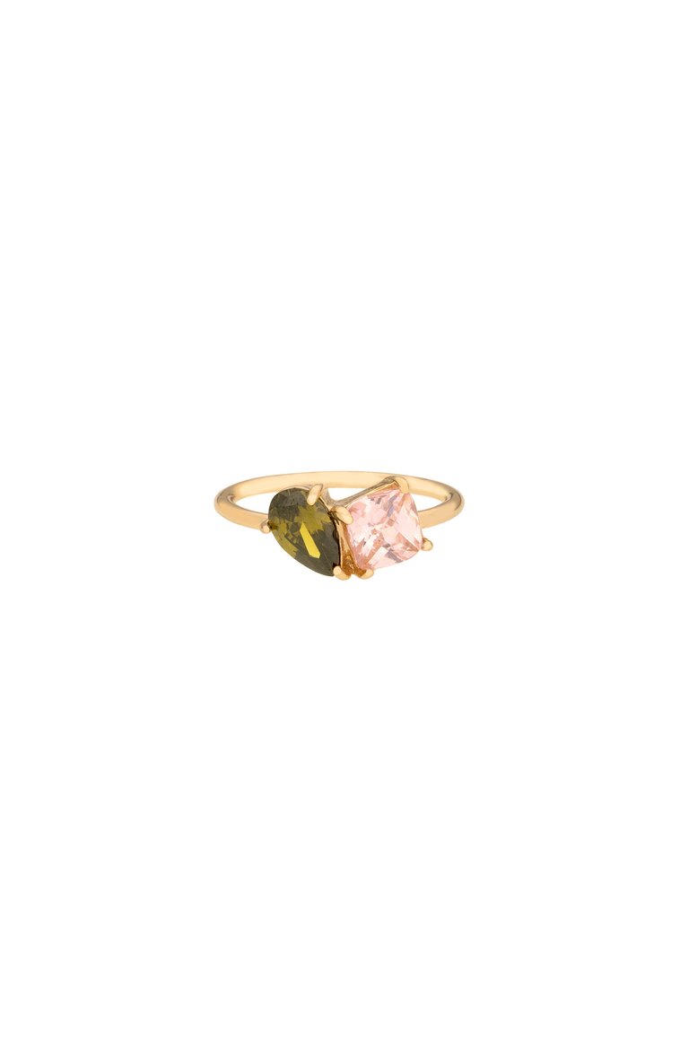 Toi Et Moi Pop Of Color 18k Gold Plated Ring - Peridot And Pink