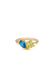 Toi Et Moi Pop Of Color 18k Gold Plated Ring - Aqua Blue And Apple Green