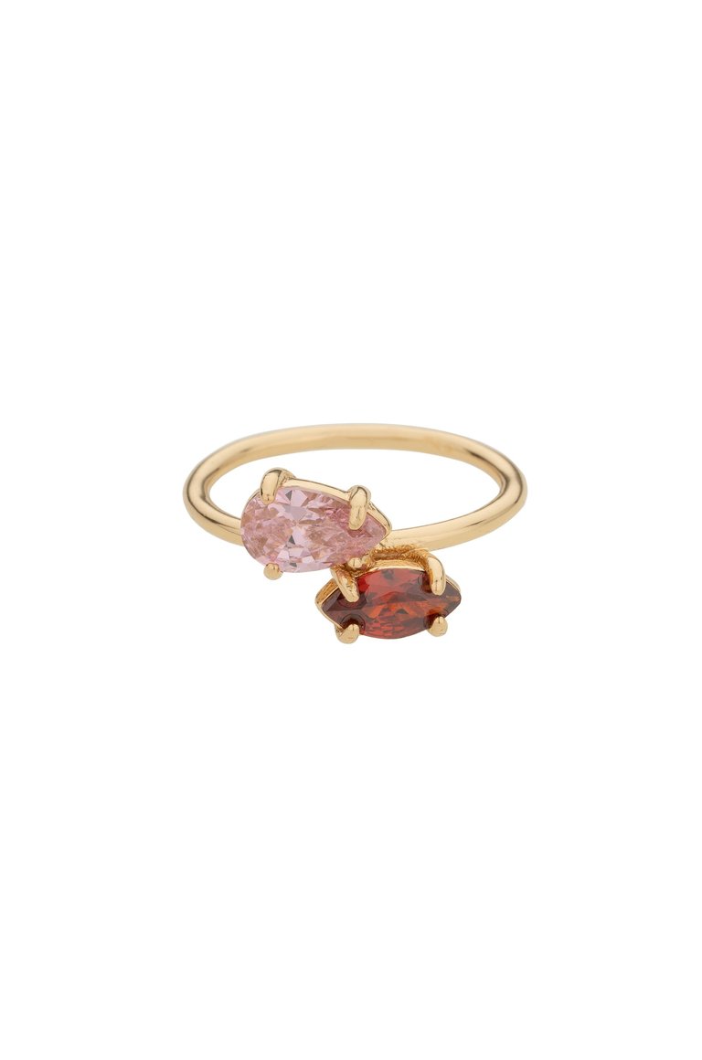 Toi Et Moi Tiny Memories 18k Gold Plated Ring - Garnet And Pink