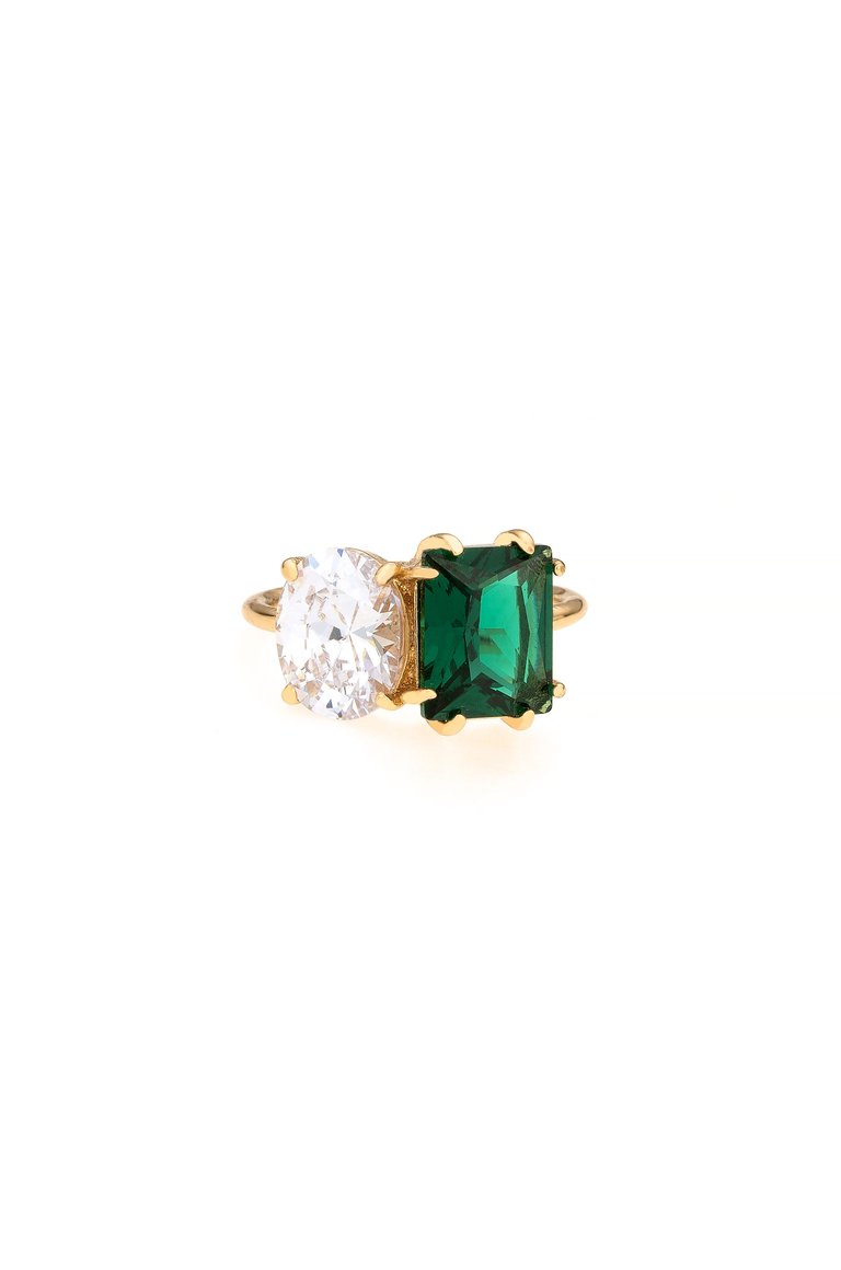 Toi Et Moi Unity Crystals 18k Gold Plated Ring - Emerald Crystals