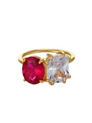 Toi Et Moi Unity Crystals 18k Gold Plated Ring - Ruby